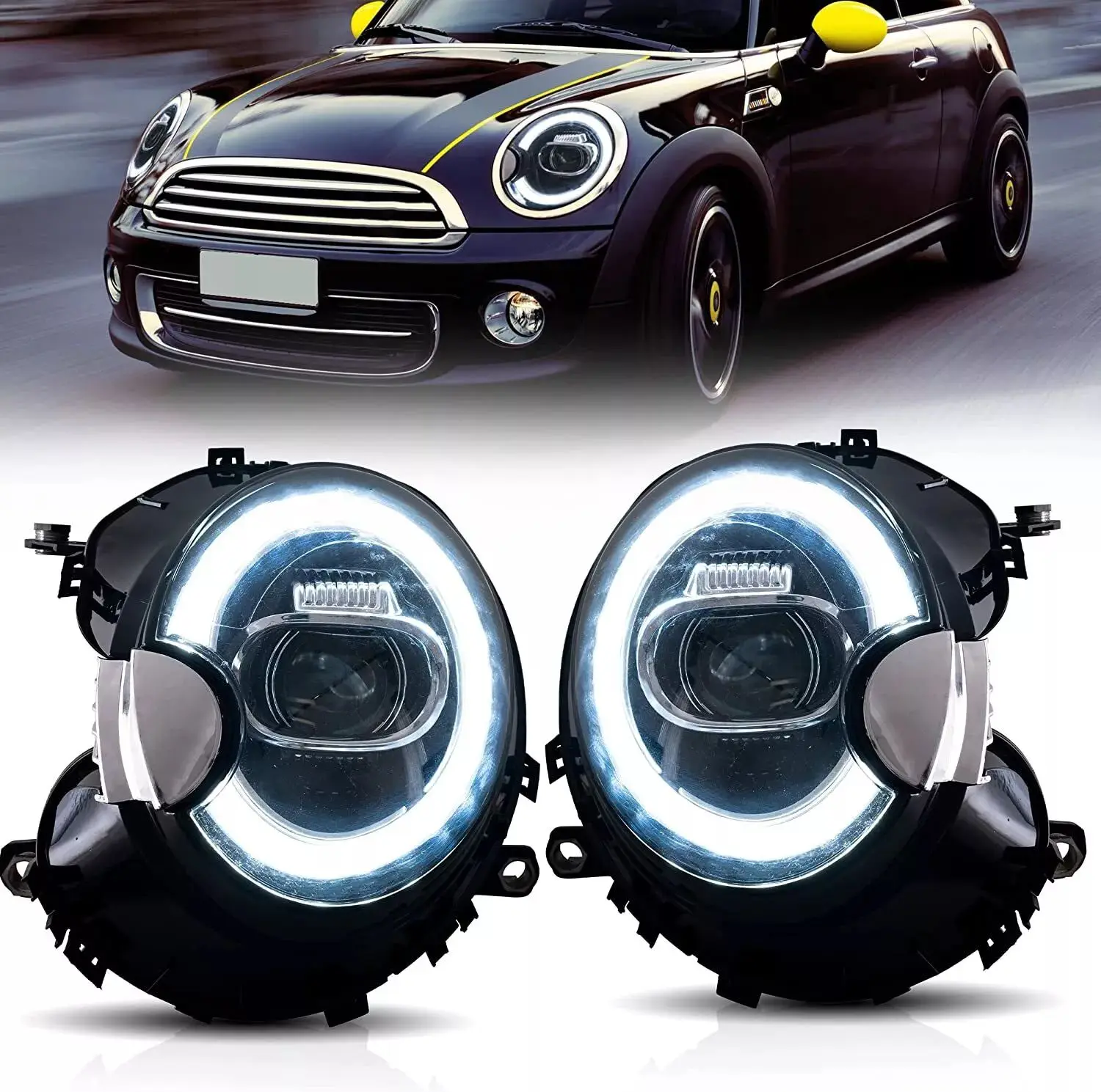 LED Headlights for BMW Mini Cooper R55 R56 R57 R58 R59 2007-2013  W/Startup  Front Lamps Projector Replacement Assembly Accessar