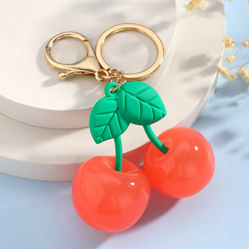 Sweet Large Cherry Keychains Cute Simulated Fruit Pendant Keyring For Women Girls Exquisite Backpack Decoration Accessories Gift