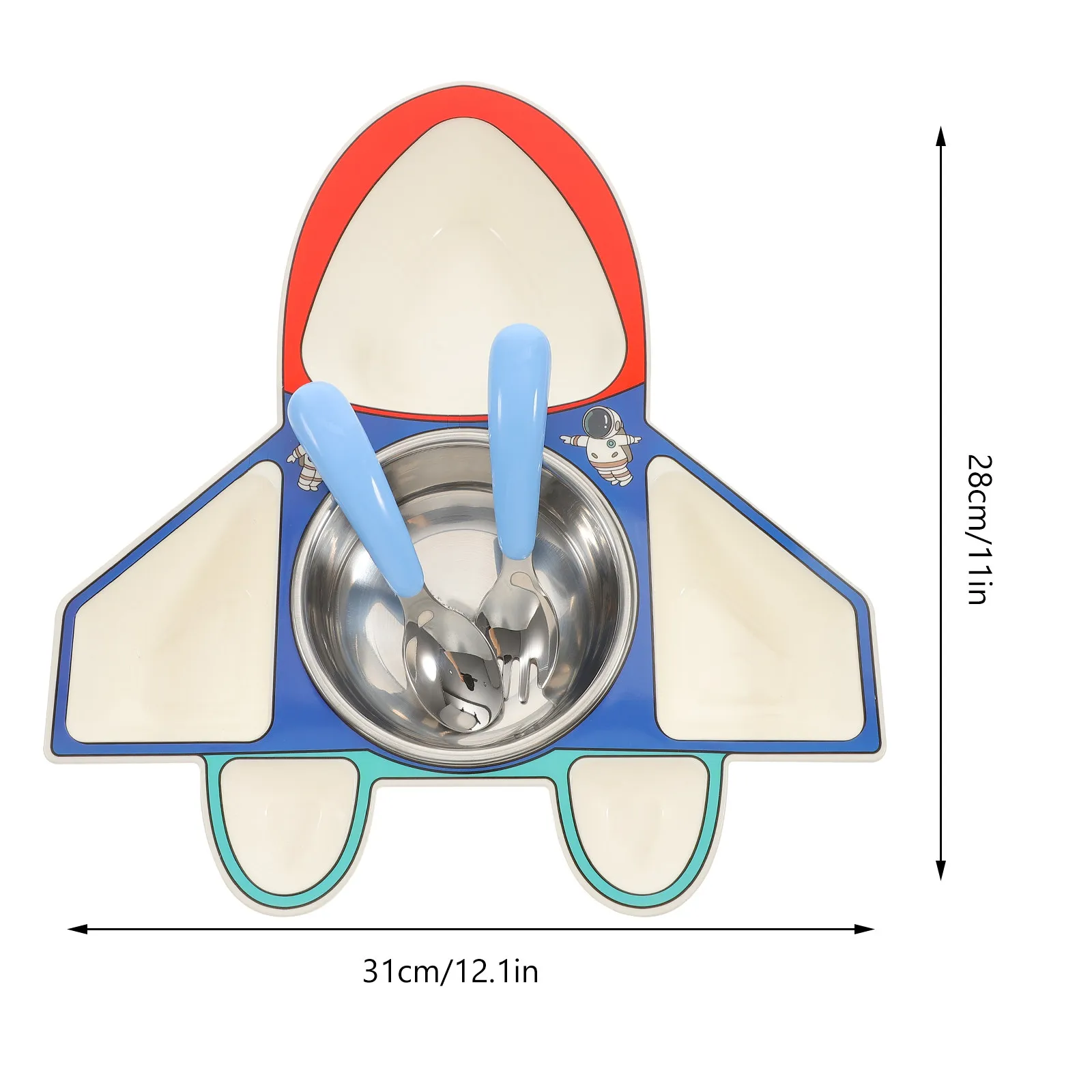 1Set Toddler Divided Food Plate Airplane Shape Kids Eating Bowl with Spoon Fork Cartoon Style Dishwasher Safe for Baby