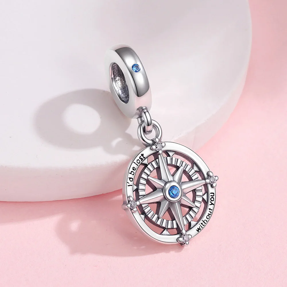 New 925 Sterling Silver Charms Heart Compass Pendants Jewelry Making For Original Bracelet Women Vintage Style DIY Gifts