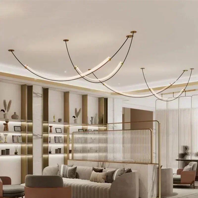 Nordic Modern Home Decoration Hanging Chandelier Lustre Minimalist Line Design Led Lights Living