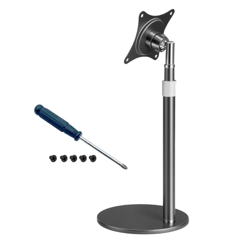 Tragbarer Monitorständer mit 75 x 75 mm VESA-Halterung, Schreibtischständer aus Metall mit runder Basis und teleskopischer – Detail 3