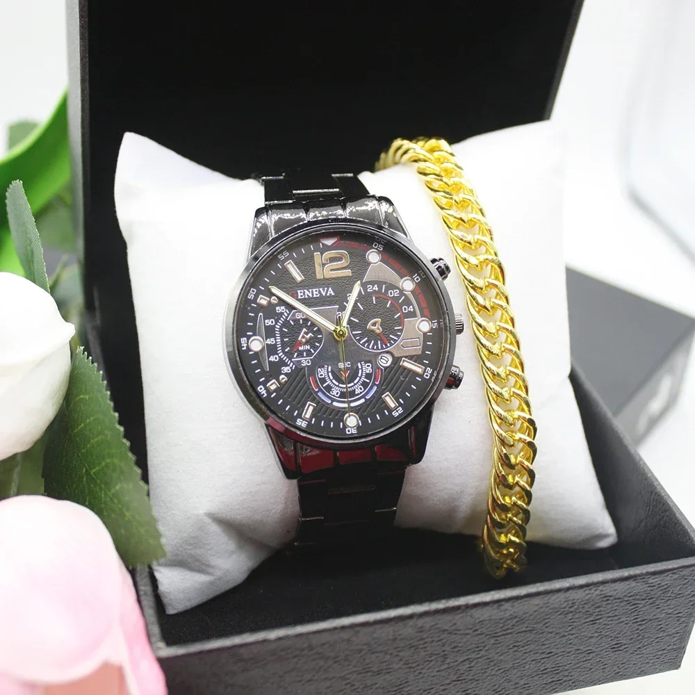 مجموعة ساعات رجالية من الستانلس ستيل ، أساور متطابقة ، تتضمن صندوقًا ، ساعات فريدة ، هدية زميل الدراسة ، 3 *