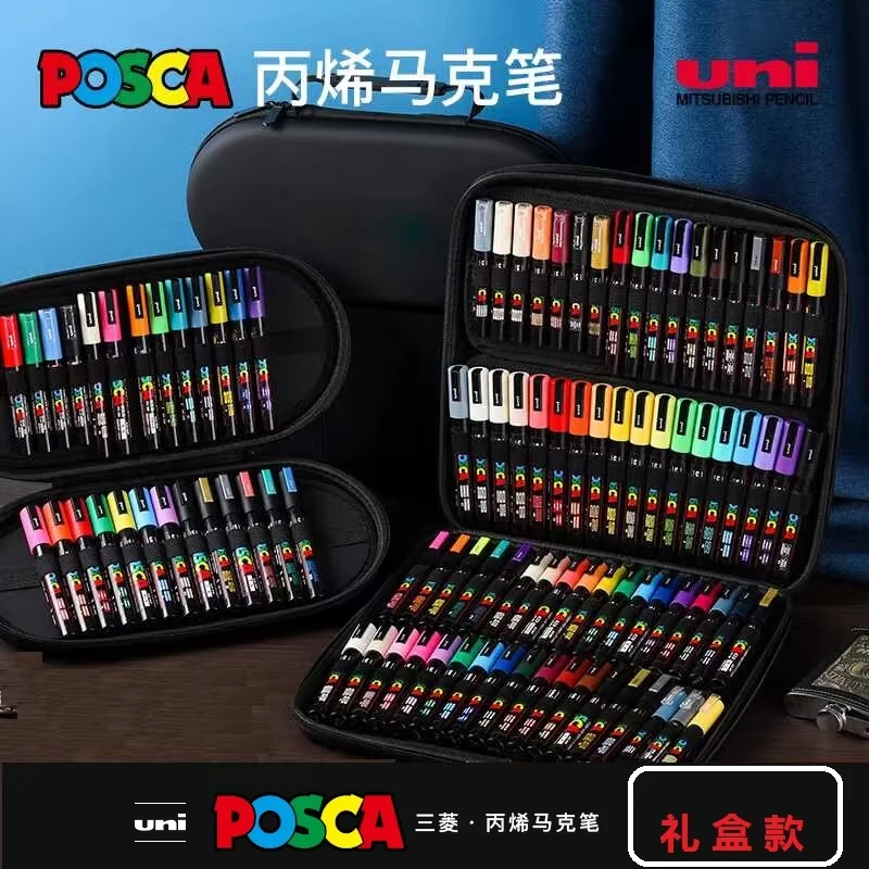 Uni Posca Marker Paint Pen All Range Colors Set with 24/36/72 Slots Storage Holder PC-1M PC-3M PC-5M Acrylic Painting Pen