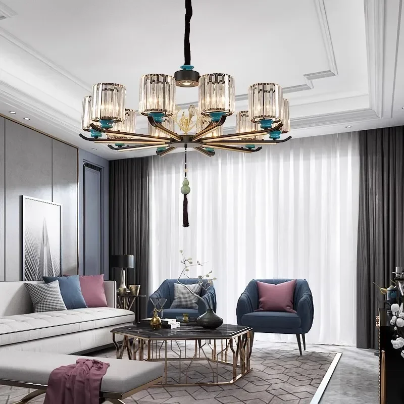 

New Chinese chandelier living room lamp dining room Chinese style zen crystal modern simple atmosphere home