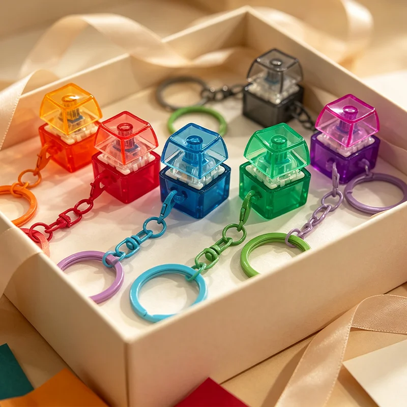Fidget Keyboard Switch Keychain Stress Relief Mechanical Switch Tester Fingertip Press Toy Squeeze Decompression Toy Bag Pendant