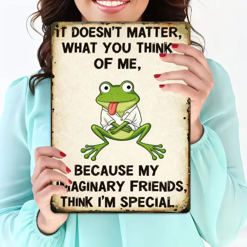 Vintage Imaginary Friends Metal Tin Sign, 2D Printed Funny Quote Wall Art, Iron Material, Whimsical Retro Decor for Room/Cafe/Ba