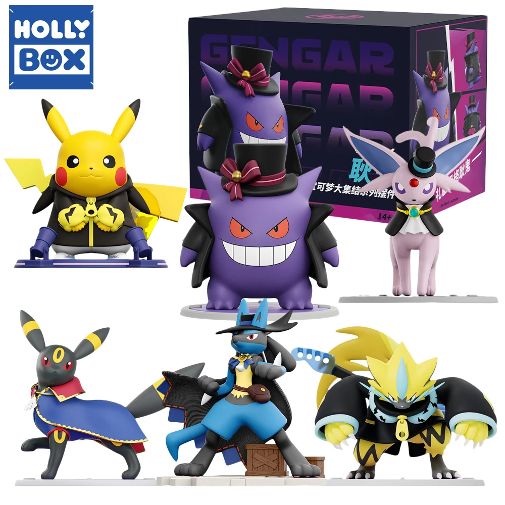 genuine-holly-box-pokemon-action-figures-gengar-pikachu-espeon-anime-collectibles-premium-desk-display-ornaments-children's-gift