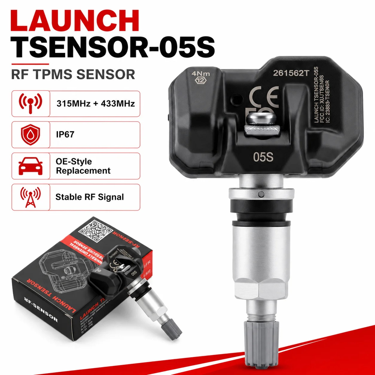 LAUNCH X431 TSENSOR-05S LTR-05S RF Sensor Tire Pressure Monitor 315/433MHz Dual Frequency Universal OE Replacement