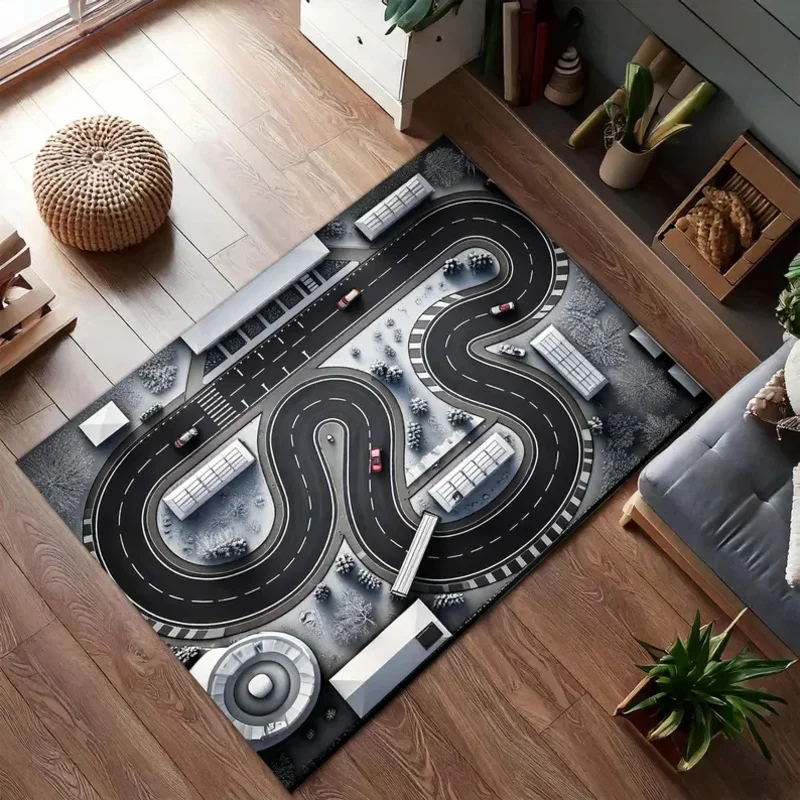 VIKAMA Children'S Educational Car Play Mat With Winding Road Design Non-Slip Material, Perfect For Playrooms And Bedroom Decor