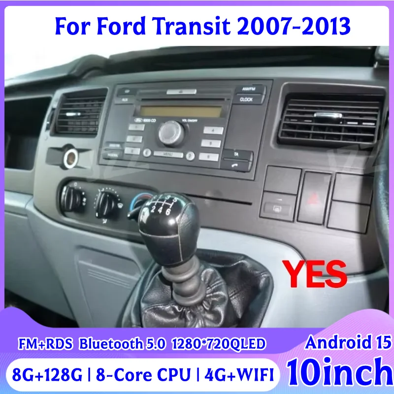 

Android 15 8+128GB Car Radio Stereo For Ford Transit 2007-2013 10inch Wireless Apple Carplay Auto Audio Video Player FM BT