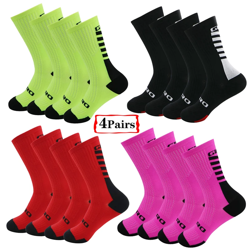 4 Pairs Cycling Socks Men Women Sports Sweat Absorbing Breathable Biking Socks Compression Football Soccer Road Pro Racing Socks