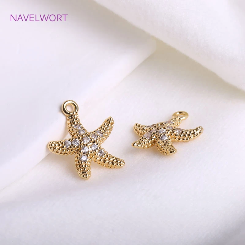 Trendy Seahorse/Starfish/Fishtail Charm For Making Jewelry,14K Gold Plated Inlaid Zircon Ocean Style Pendants DIY Crafts Parts