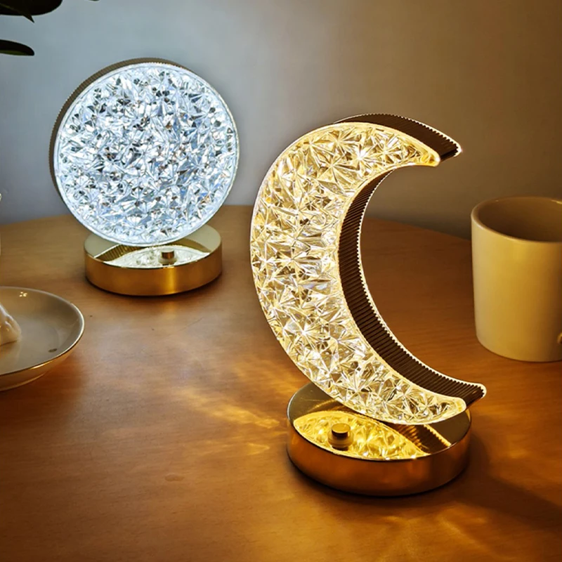 Lampe de chambre à coucher de luxe nordique, lampe de table de chevet étoile en cristal acrylique, veilleuses à interrupteur tactile rechargeables, escales romantiques