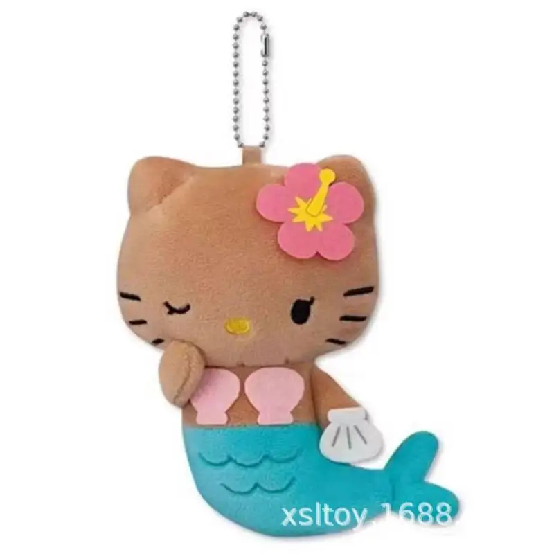 10cm 귀여운 만화 Kawaii Sanrio 하와이 해변 Hellokitty 봉제 인형 키 체인 가방 펜던트 장난감 선물