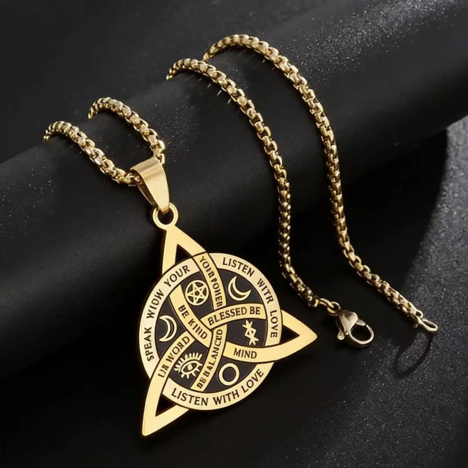 Edelstahl Wicca Dreifachknoten Halskette Keltisches Triquetra Hexen-Anhänger Halskette für Frauen Männer Schutzschmuck Geschenk – Detail 5