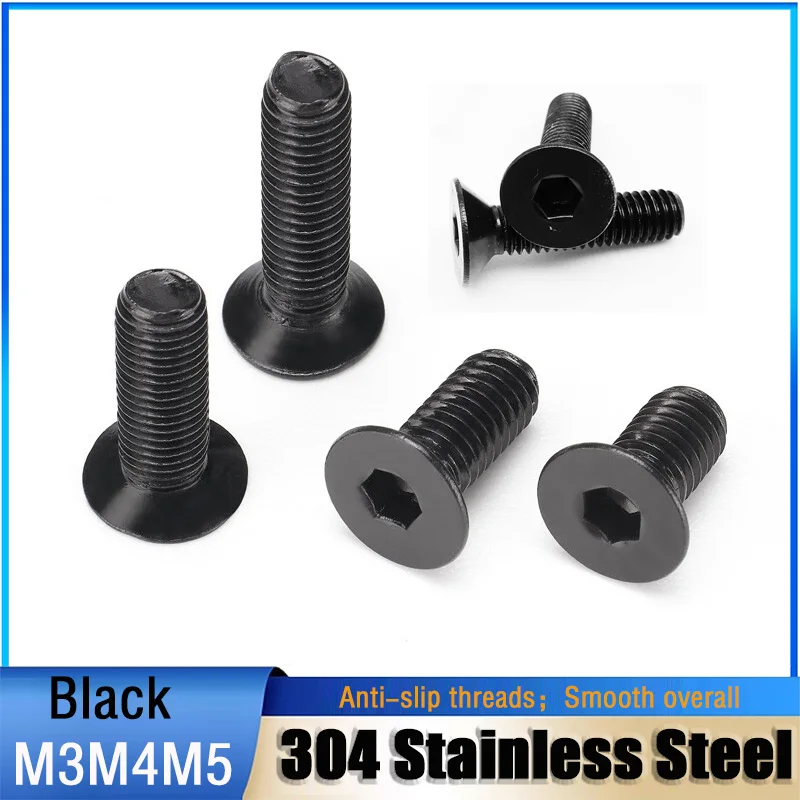 Leijiu Black 304 Stainless Steel Countersunk Hex Socket Screws Din 7991 Flat-head Hex Bolts Machine Screws M3 M4 M5