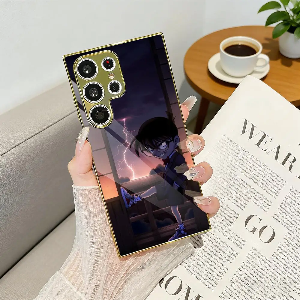 D-DetectiveES C-ConanT Phone Case Luxury Electroplated Metal Frame Phone Case for Samsung S25 S24 S23 Ultra Slim Cover