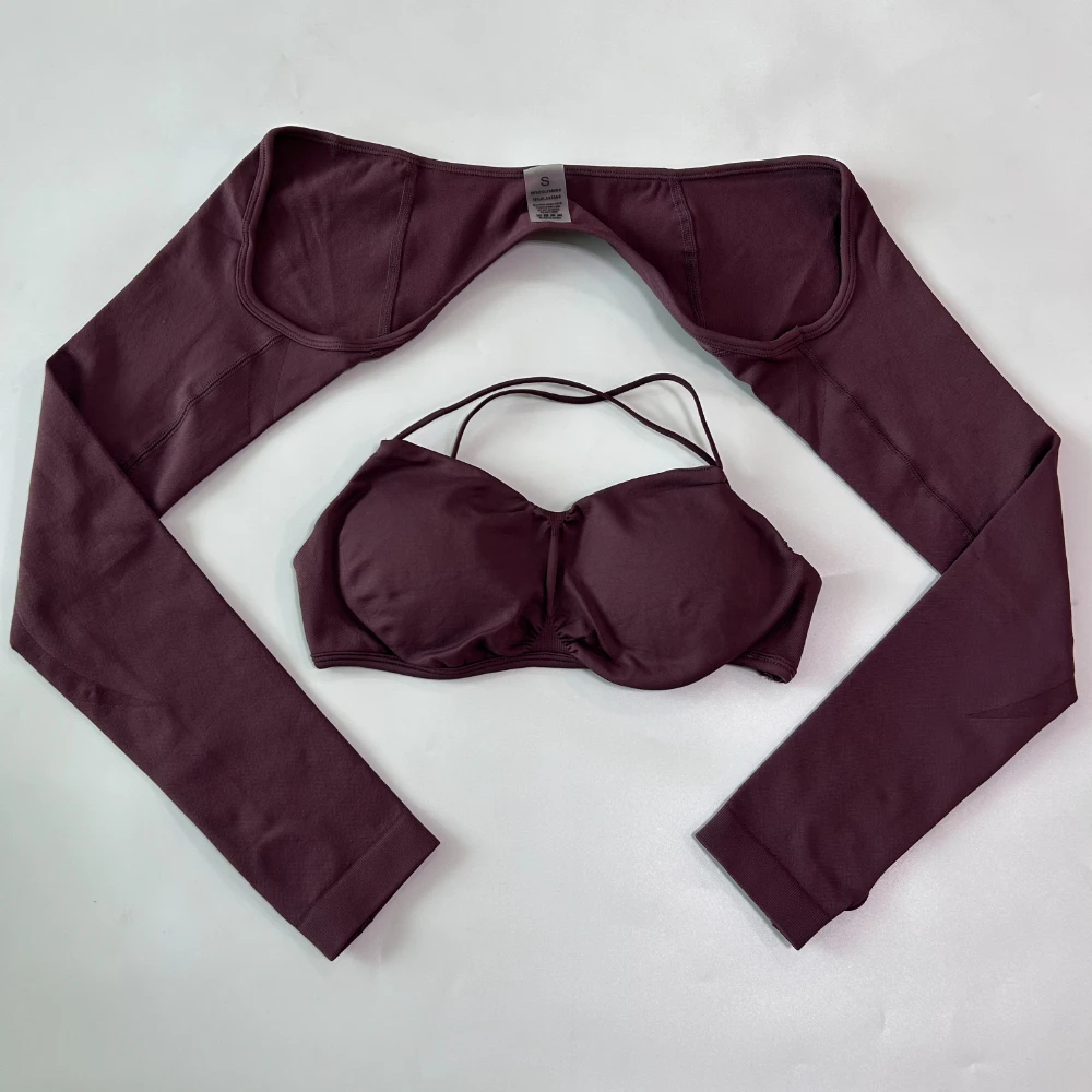 Pericic Langarm-Shrug-BH, schweißabsorbierend, schnelltrocknend, offener Rücken, hohe Elastizität, Daumenlöcher, Sport-, Lauf-, Fitness-, Yoga-Top – Detail 3