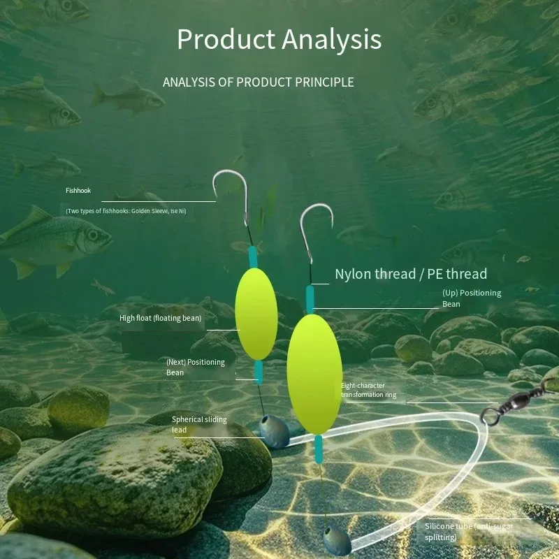 جهاز صيد السمك المضاد للتمزق، قائد خطاف مزدوج مربوط مسبقًا مع حوض من الرصاص، معالجة طرفية بعوامة إسفنجية مضيئة للصيد البحري #3