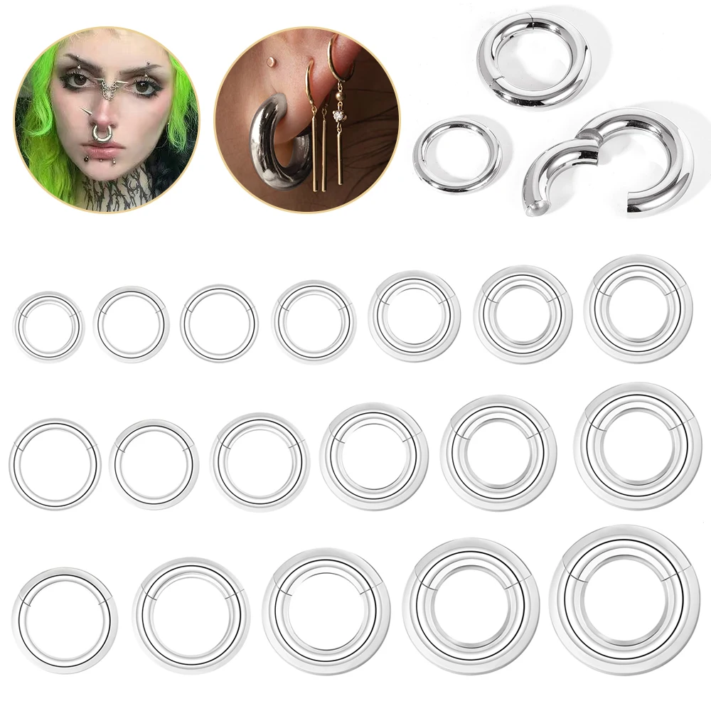 ZS 1PC Large Size Hoop Earring 316L Stainless Steel Ear Gauges Plugs Punk Septum Nose Rings 2/4/6/8/10/12G BCR Body Piercings