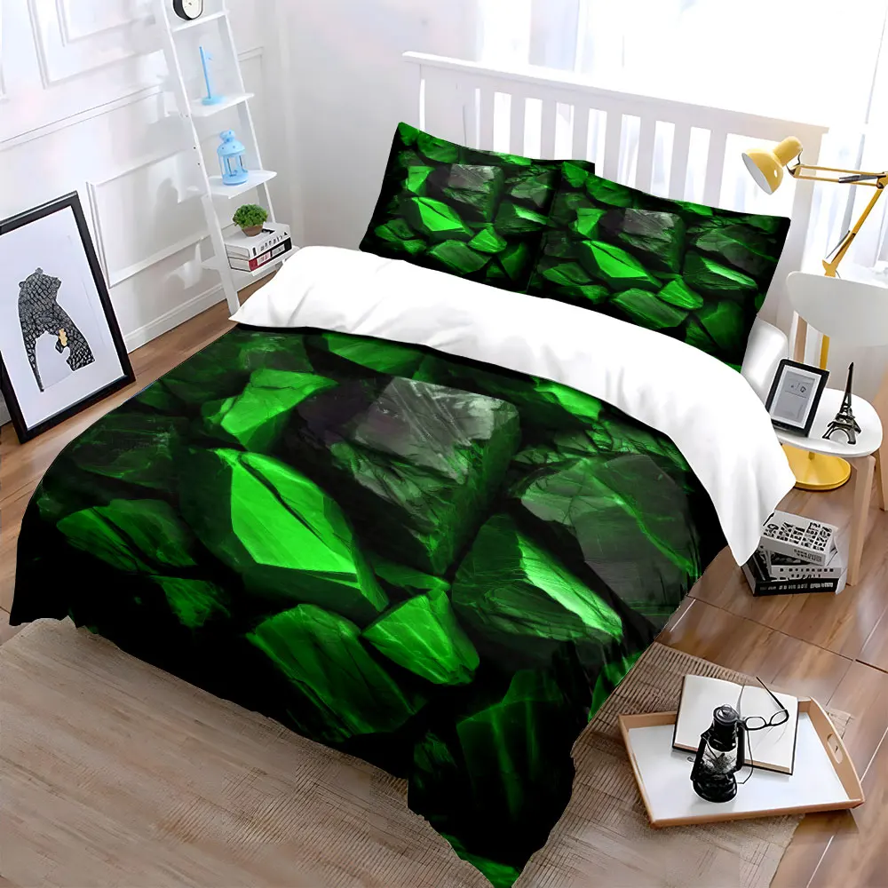 

"Green Gemstone Decoration Set" Soft Skin-Friendly Bedding Set Includes 1 Duvet Cover And 2 Pillowcase, Gift