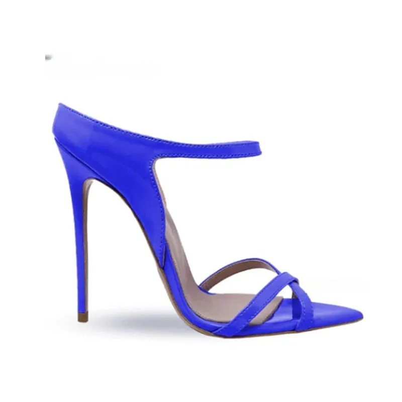 

New Macaron color front cross strap pointed sandals ankle strap high heels patent leather fashionable summer women's sandals