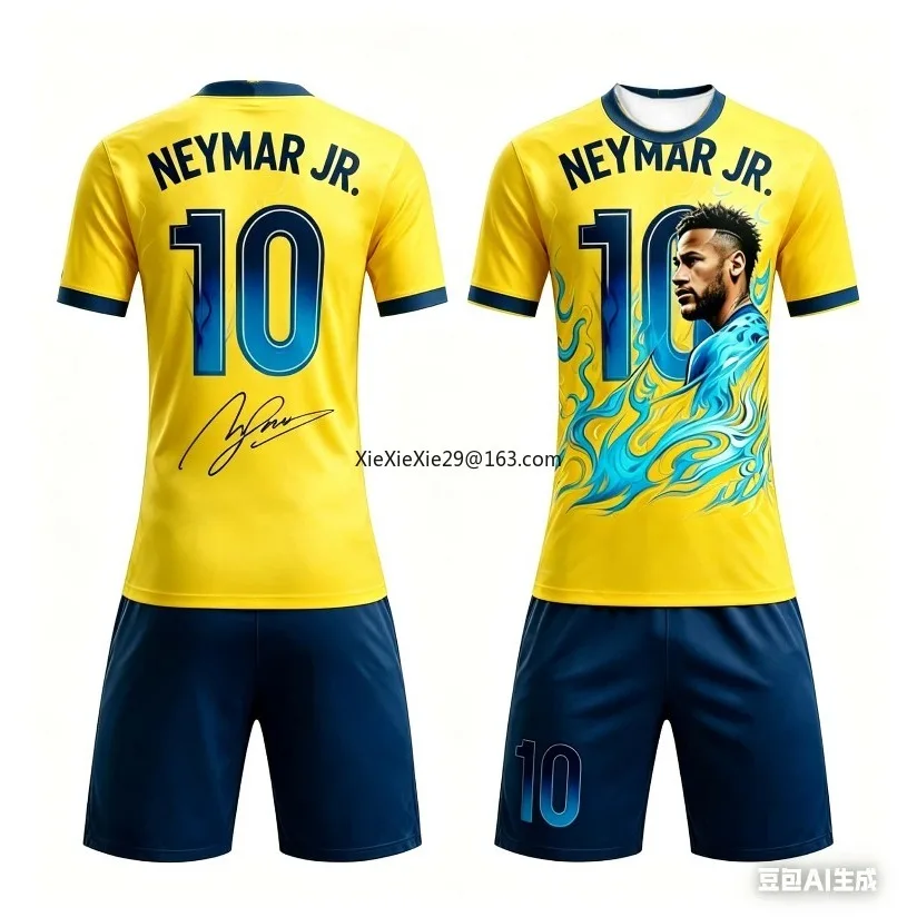 Herren Sommer AI Neymar # 10er-Set Gedenk-Edition Fußballtrikot T-Shirt Shorts Set Sommer Kinder- und Erwachsenen-Outfit für Eltern-Kind-Abstufung – Detail 5