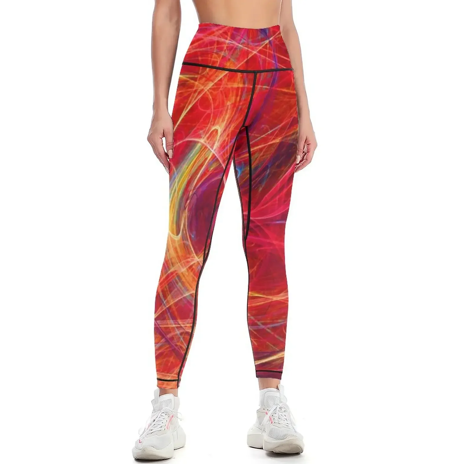 

CRAZY PHOTON Vibrant Red Brown YellowFractal Swirls Leggings joggers for sport legging Women sportwear Womens Leggings