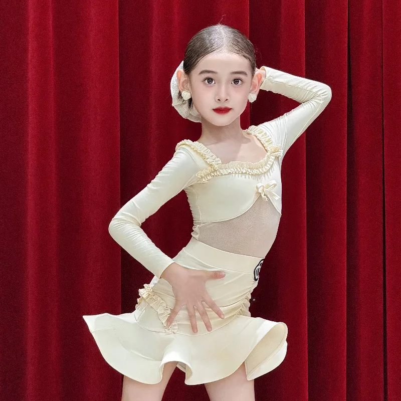 Nueva ropa de práctica de baile latino para niñas, ropa de práctica de alta gama para niños, trajes de actuación de baile latino