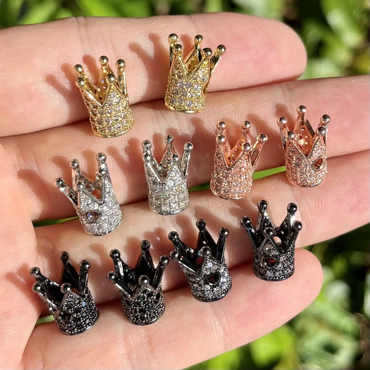 10Pcs Zirconia Paved Copper Crown Spacer Jewelry Findings Accessory for Bracelets Making DIY Beading Work