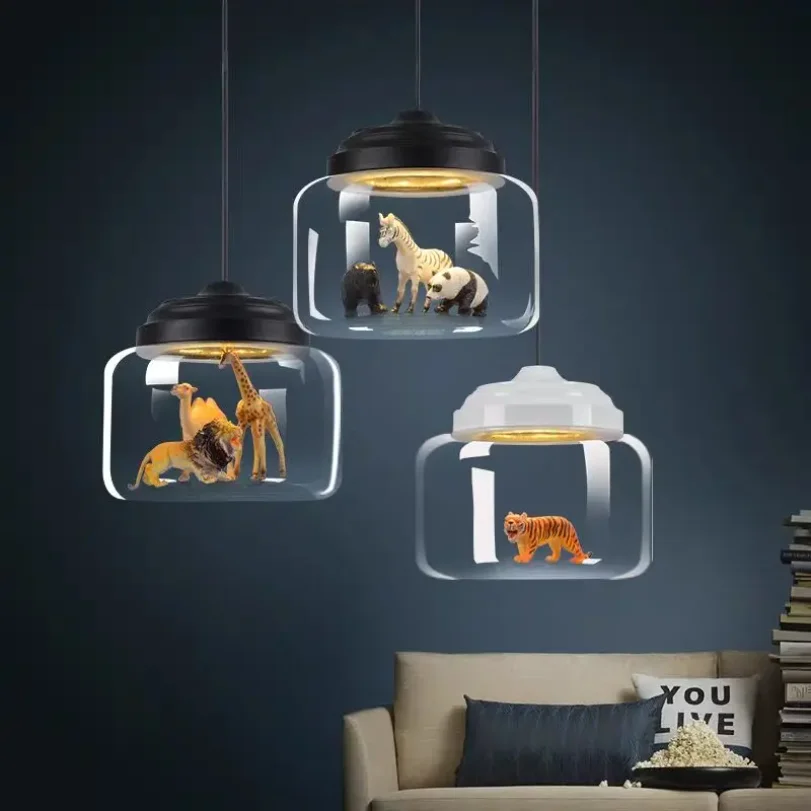 Animal Led Pendant Lights for Children Kids Bedroom Bedside Hanging Lamp Modern Glass Decoration Shop School Ceiling Lighting