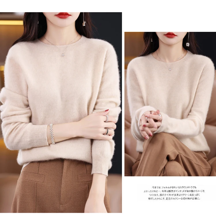 2026 New Cashmere Basic Top Long Sleeve Women O-Neck Knitted Sweater 100% Pure Merino Wool Pullover Clothing Knitwear Traf