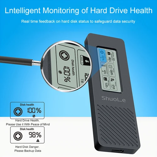 Imagen 2 del producto Caja de disco duro UTHAI M.2, NVME/NGFF, protocolo Dual, caja de disco duro móvil de estado sólido, monitoreo de pantalla Digital inteligente