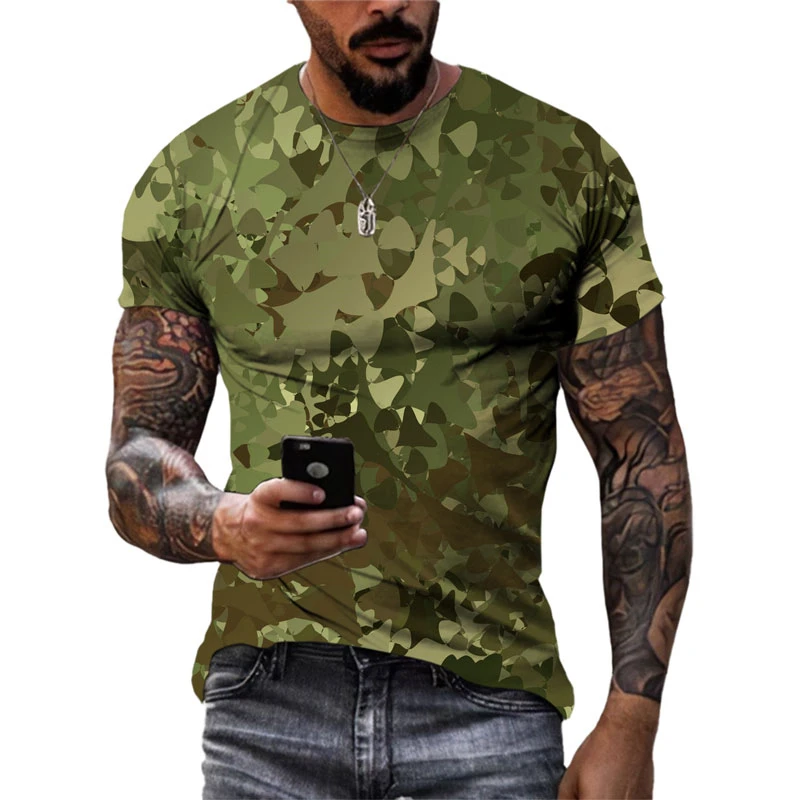 Simple Camouflage Graphics T-shirts Summer Fashion Short Sleeve O Neck 3D Printed T Shirts Casual Outdoor Sports Loose Mens Tees