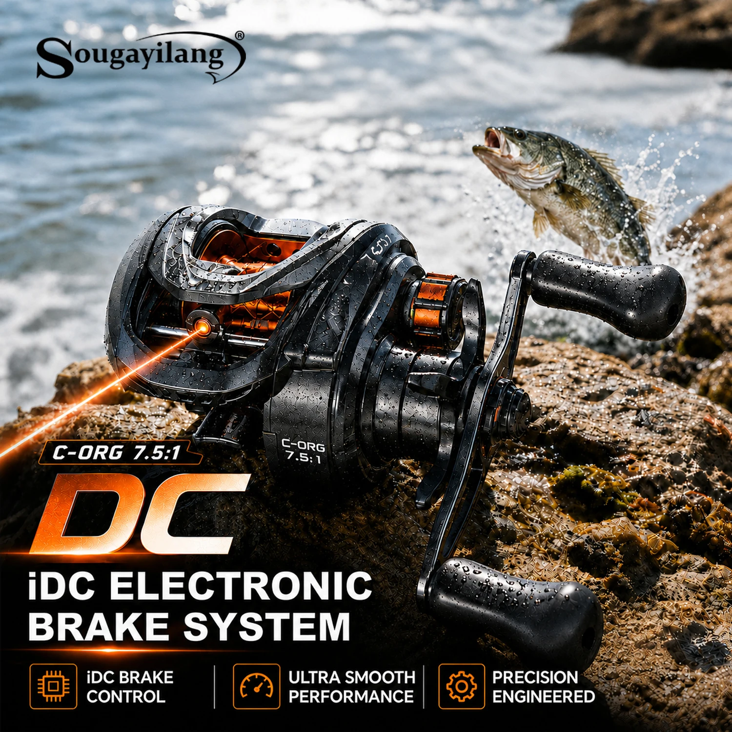 Electric Fishing Reel - Sougayilang ORG-DC iDC Elektronische Baitcasting-Angelrolle 7.5:1
