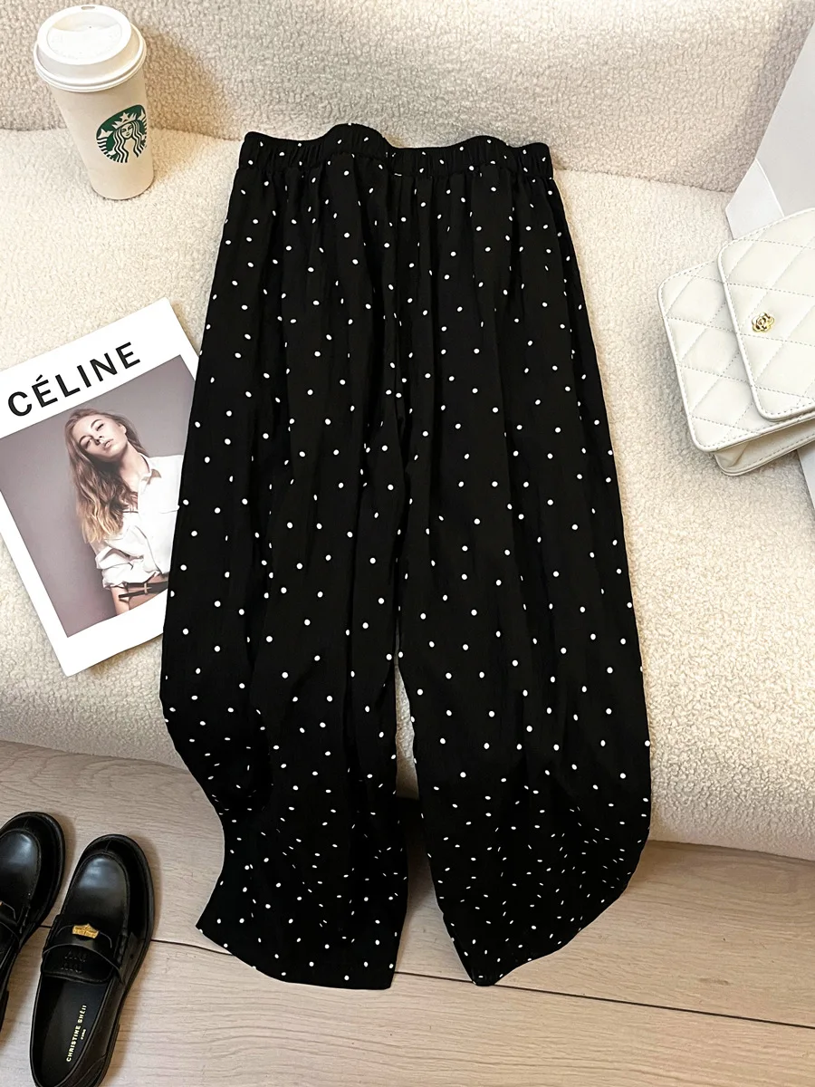 

Summer women's casual round neck printed high waisted loose pants