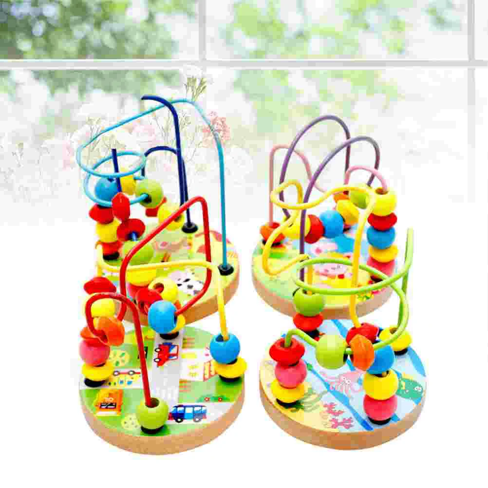 Children Kids Cartoon Wooden Mini Circle Bead Maze Bead Puzzle Educational Toy (Random Style) Wooden bead maze