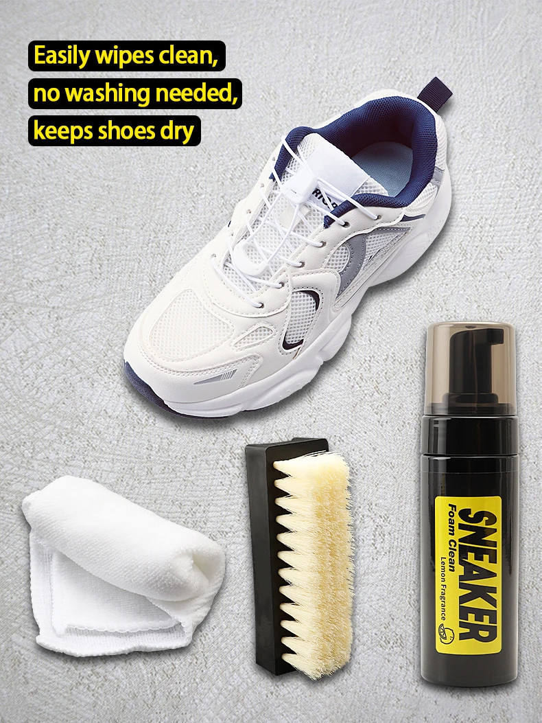 White Shoe Cleaner Foam Dry Cleaning Kit 150ML Waterless Foam Sneaker Cleaner Shoe Brush and Cleaning Cloth Set