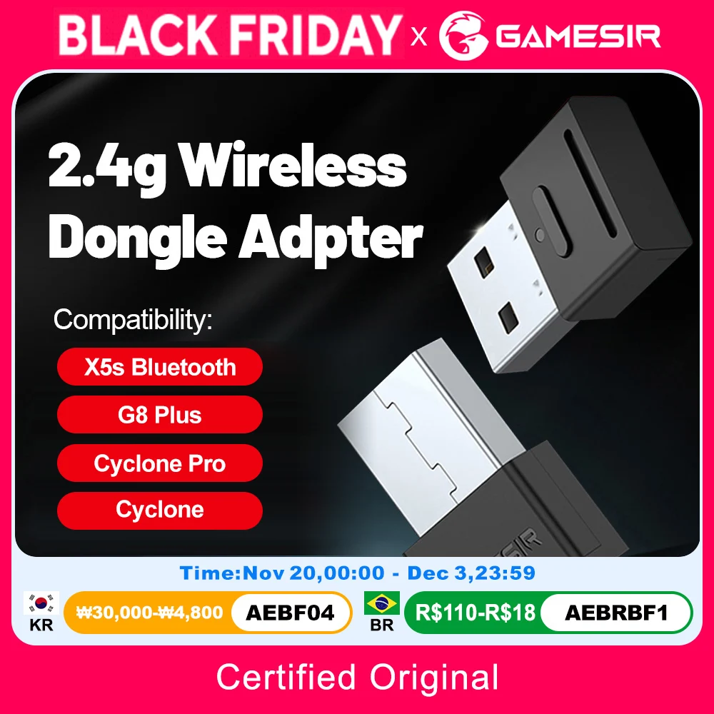Gamesir X5s Bluetooth 2.4g Adattatore ricevitore dongle wireless per G8 + G8 Plus Cyclone Cyclone Pro Accessori per console di gioco per PC