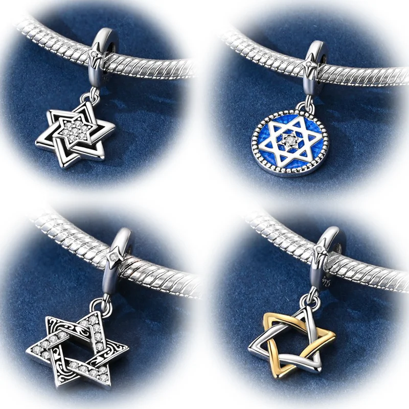 Hexagram Series Charms Beads 925 Sterling Silver Vintage Openwork Dangle Fit Original Bracelet Women Jewelry DIY Gifts