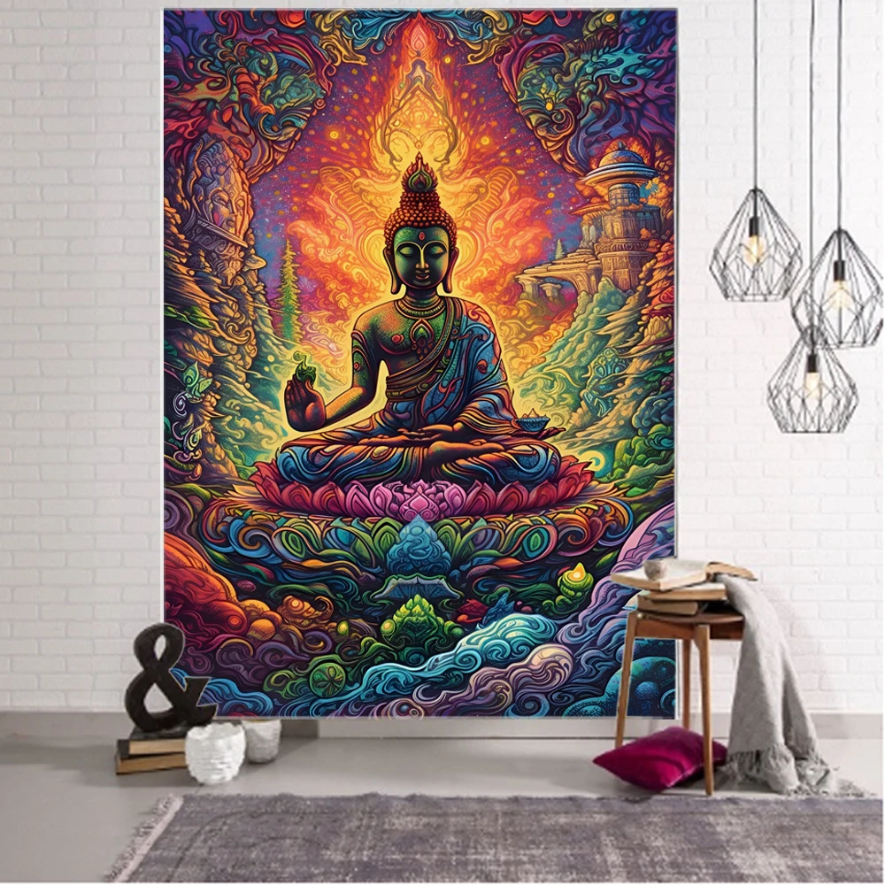 

Meditation Buddha statue, Buddhist Buddha statue, Mandala Buddha statue, religious belief Buddha statue background tapestry