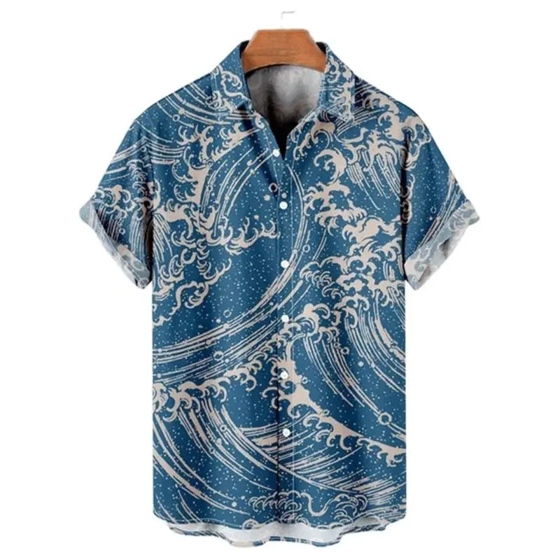 Men's Sea-wave 3d Graphic Hawaii Shirts Y2k Summer Street Quick Dry Short Sleeve Lapel Tops Vacation Party Vacation Lapel Blouse