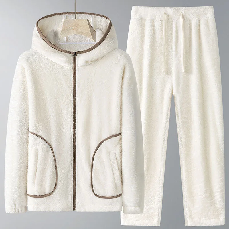 2026 Winter New Men's Hoodie Set with Thick Fleece for Wind and Cold Protection, Warm and Fashionable Casual Two Piece Set view 3
