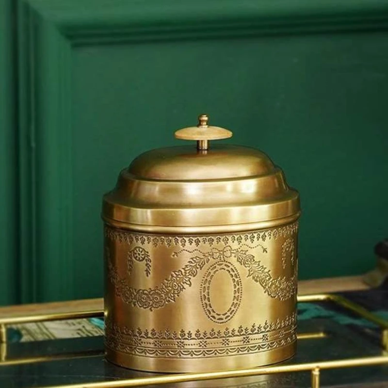 

European Style Brass Storage Canister Hand-Carved Airtight Container for Food Tea Coffee Multi-Purpose Home Decor Organizer