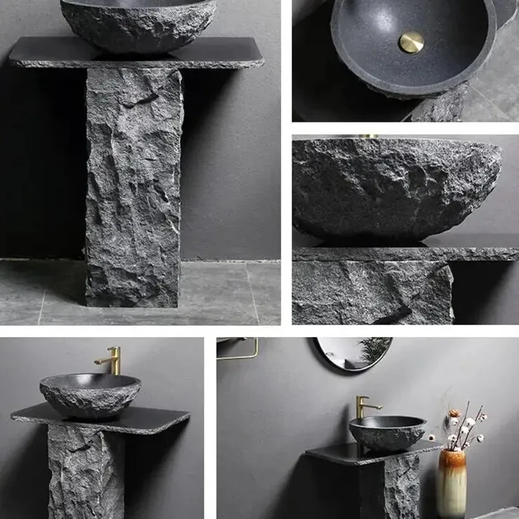 Custom Standing Artificial Basin Bathroom Sink Quartz Vanity Sink Modern Design Marble  Pedestal Bathroom Sink