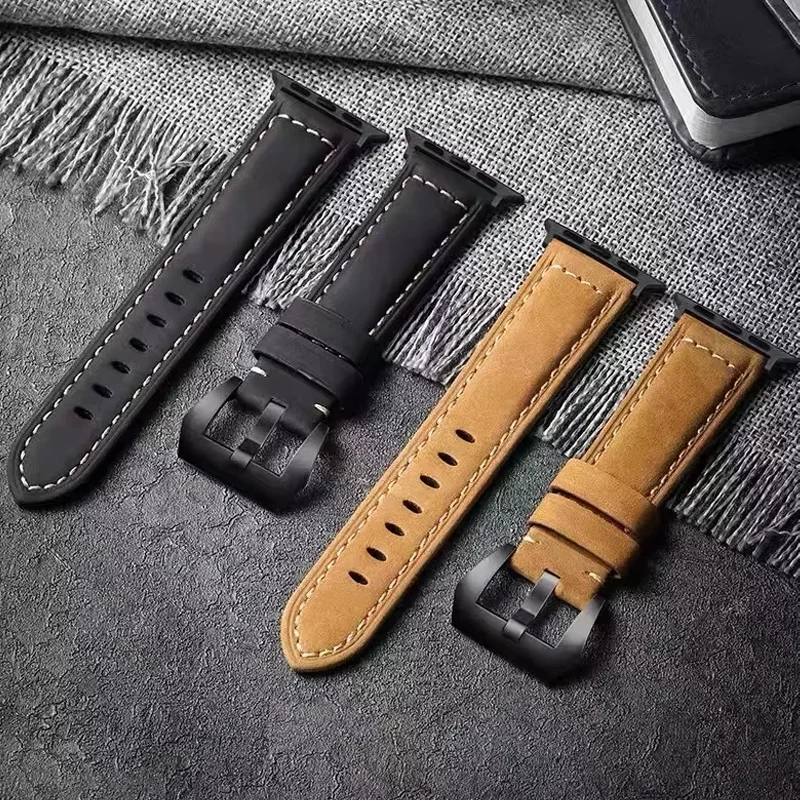 Leather Strap For Apple Watch Band 49mm 44mm 40mm 45mm 41mm 42mm Watchband Men Women for Series 10 9 7 8 5 6 SE Ultra 3 2 1 Band