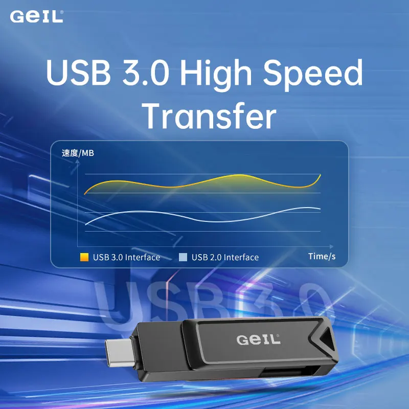 GeIL 금속 USB 3.0 플래시 드라이브, GP130, 32GB, 64GB, 128GB, 256GB, 1TB 저장 장치, 휴대폰 노트북용 고속 메모리 스틱