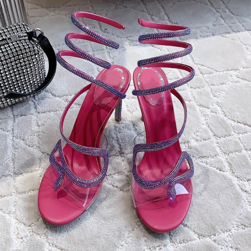 Exquisite Design Snake-Encrusted Rhinestone High Heels with Fine Heels for Women 2026 Summer New French Sexy Fashion Sandals
