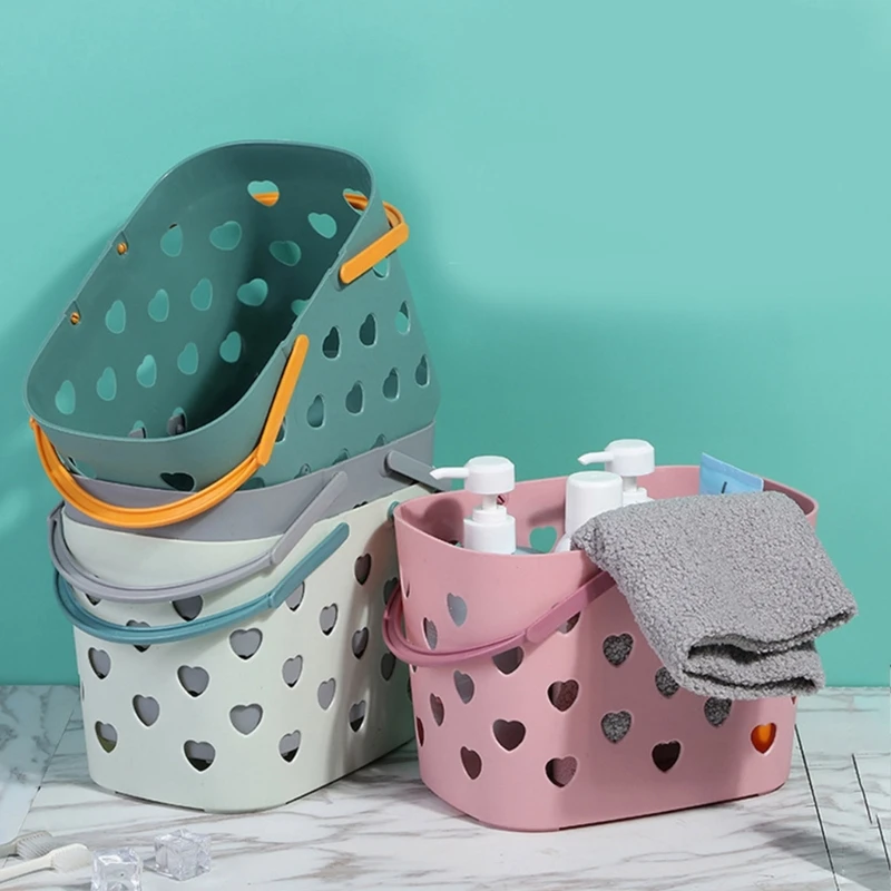 

Plastic Storage Basket with Handles Hollow Shower Basket with Holes Bathroom Tote Toiletry Bag Basket